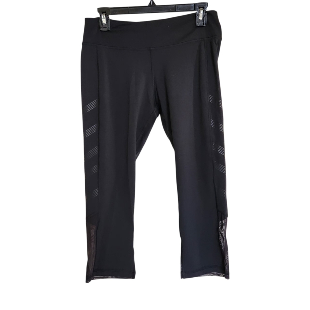 Reebok Leggings Womens Sz L Black Speed Wick Crop Capri Activewear Athletic Gym